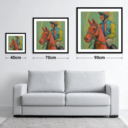 Colours of the Turf - size guide showing 40cm, 70cm and 90cm art prints