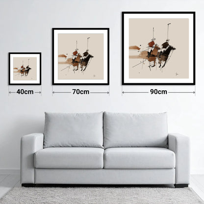 The High Goal - size guide showing 40cm, 70cm and 90cm art prints