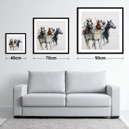 The Leading Pack - size guide showing 40cm, 70cm and 90cm art prints