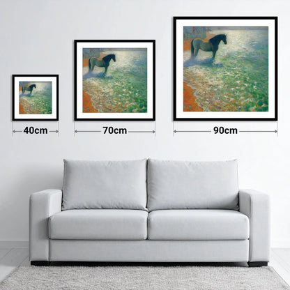 Sunlit Coastal Shallows - size guide showing 40cm, 70cm and 90cm art prints