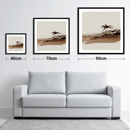 Flight Over Stone - size guide showing 40cm, 70cm and 90cm art prints