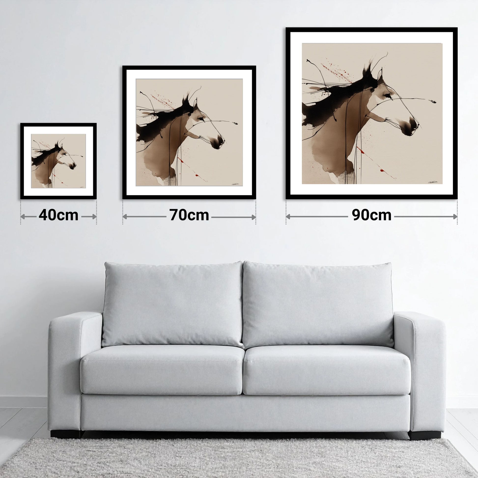 Expressive Ink Profile - size guide showing 40cm, 70cm and 90cm art prints