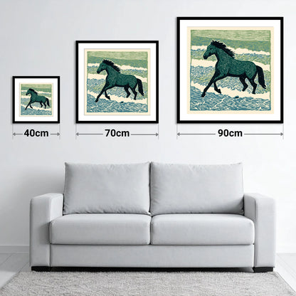 Surf and Stride - size guide showing 40cm, 70cm and 90cm art prints