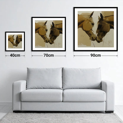 A Silent Bond - size guide showing 40cm, 70cm and 90cm art prints