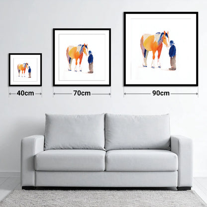 A Quiet Connection - size guide showing 40cm, 70cm and 90cm art prints