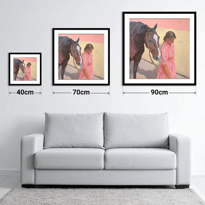 Walking in Step - size guide showing 40cm, 70cm and 90cm art prints