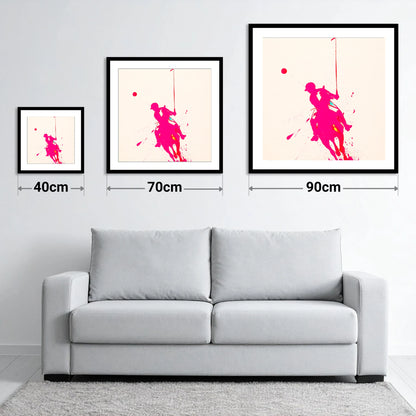 Vivid Polo Strike - size guide showing 40cm, 70cm and 90cm art prints