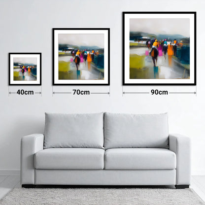 Colours on the Turf - size guide showing 40cm, 70cm and 90cm art prints