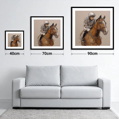 Moments Before the Off - size guide showing 40cm, 70cm and 90cm art prints