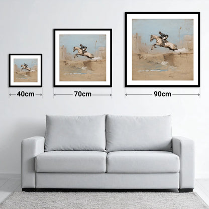 Clearing the Bank - size guide showing 40cm, 70cm and 90cm art prints