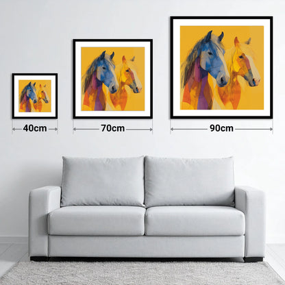Prismatic Companions - size guide showing 40cm, 70cm and 90cm art prints