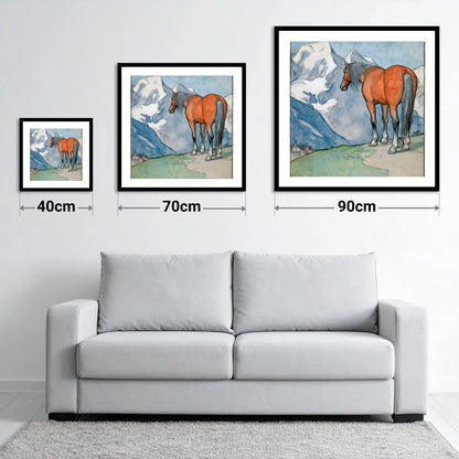 The Mountain Sentinel - size guide showing 40cm, 70cm and 90cm art prints