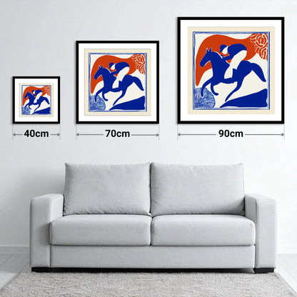The Cobalt Furlong - size guide showing 40cm, 70cm and 90cm art prints