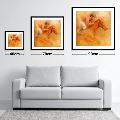 The Final Furlong - size guide showing 40cm, 70cm and 90cm art prints