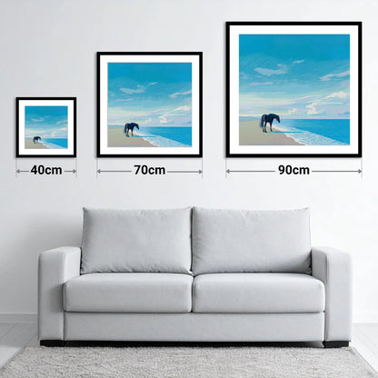 Solitude by the Sea - size guide showing 40cm, 70cm and 90cm art prints