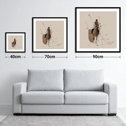 Dynamic Polo Strike - size guide showing 40cm, 70cm and 90cm art prints