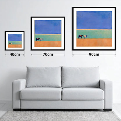 Sunlit Plain - size guide showing 40cm, 70cm and 90cm art prints