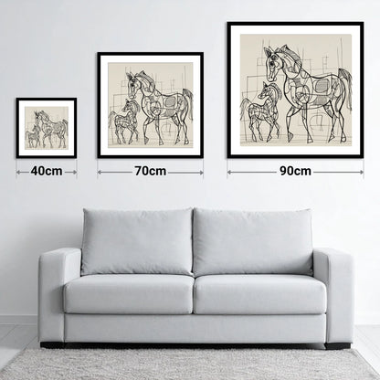 Linear Connection - size guide showing 40cm, 70cm and 90cm art prints