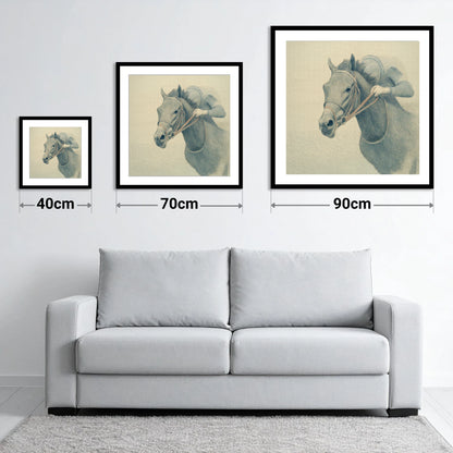 Quiet Precision - size guide showing 40cm, 70cm and 90cm art prints