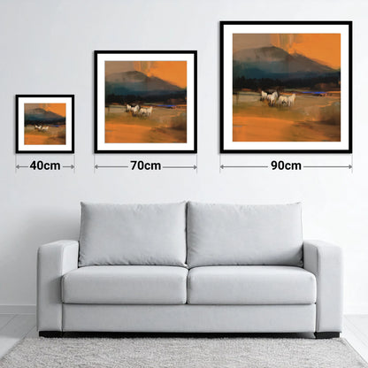 Amber Valley Greys - size guide showing 40cm, 70cm and 90cm art prints