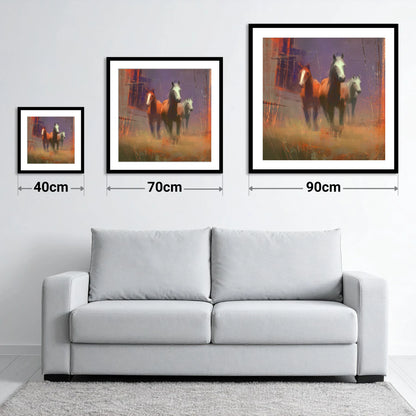 Haze and Embers - size guide showing 40cm, 70cm and 90cm art prints