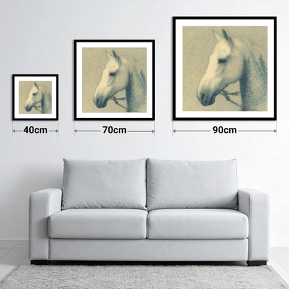 Quiet Nobility In Profile - size guide showing 40cm, 70cm and 90cm art prints
