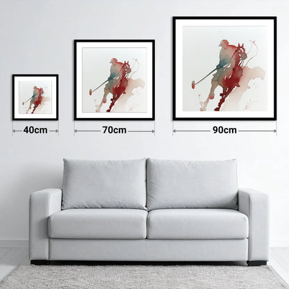 The Crimson Chukka - size guide showing 40cm, 70cm and 90cm art prints