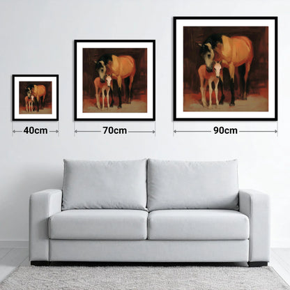 The Nurturing Bond - size guide showing 40cm, 70cm and 90cm art prints