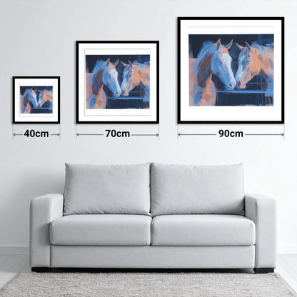 Quiet Communion - size guide showing 40cm, 70cm and 90cm art prints