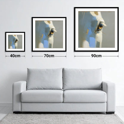 Gilded Gaze Portrait - size guide showing 40cm, 70cm and 90cm art prints