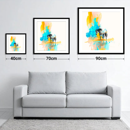 Vibrant Grey Reflection - size guide showing 40cm, 70cm and 90cm art prints