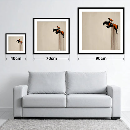 Suspended Flight - size guide showing 40cm, 70cm and 90cm art prints