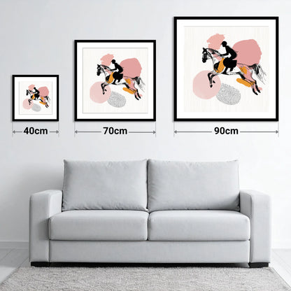Abstract Equine Flight - size guide showing 40cm, 70cm and 90cm art prints