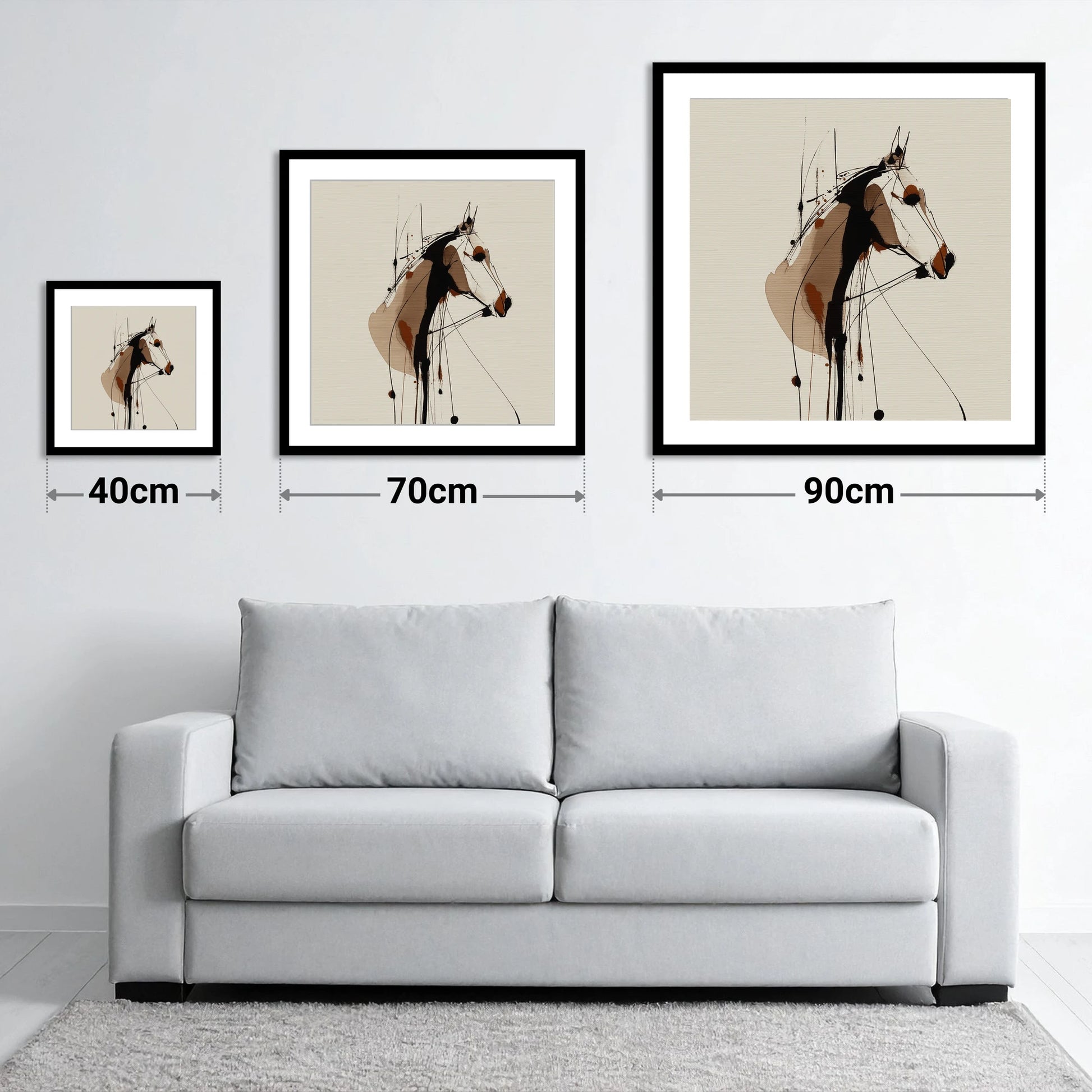 Dynamic Sepia Profile - size guide showing 40cm, 70cm and 90cm art prints