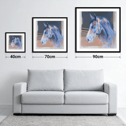Serene Blue Profile - size guide showing 40cm, 70cm and 90cm art prints