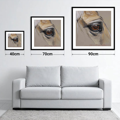 A Quiet Connection - size guide showing 40cm, 70cm and 90cm art prints