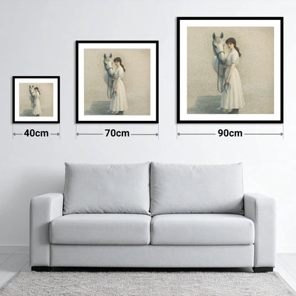 The Quiet Companion - size guide showing 40cm, 70cm and 90cm art prints