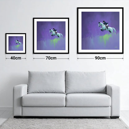 Violet Suspension - size guide showing 40cm, 70cm and 90cm art prints