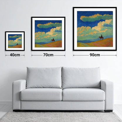 Beneath the Vibrant Heavens - size guide showing 40cm, 70cm and 90cm art prints