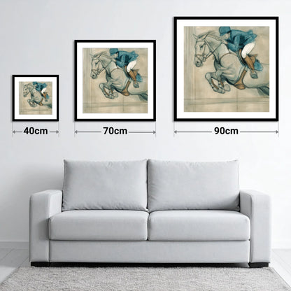 Suspended Flight - size guide showing 40cm, 70cm and 90cm art prints