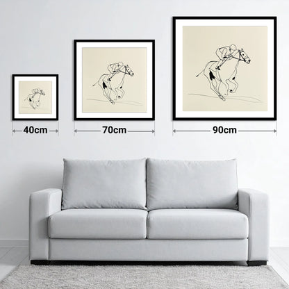 Elegant Racing Lines - size guide showing 40cm, 70cm and 90cm art prints