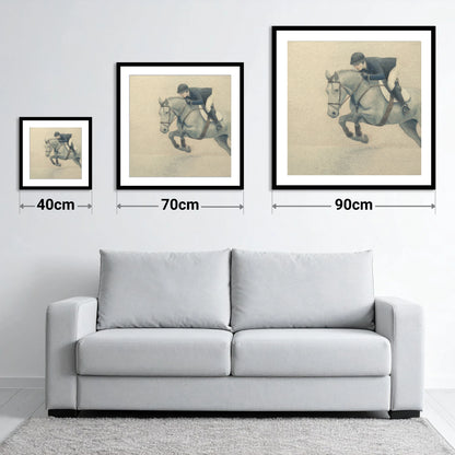 Suspended Flight - size guide showing 40cm, 70cm and 90cm art prints