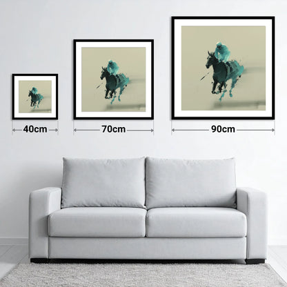 Teal Velocity - size guide showing 40cm, 70cm and 90cm art prints