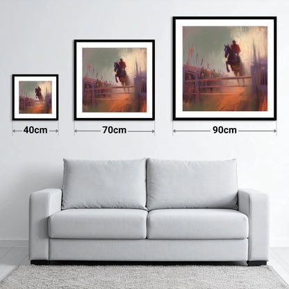 The Final Fence - size guide showing 40cm, 70cm and 90cm art prints