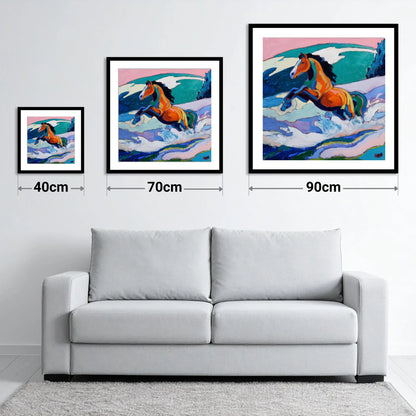 Vivid Coastal Leap - size guide showing 40cm, 70cm and 90cm art prints