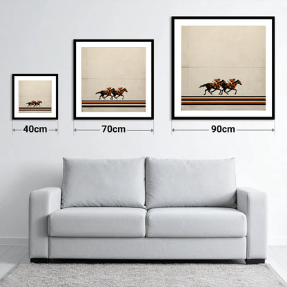 Stride for Stride - size guide showing 40cm, 70cm and 90cm art prints