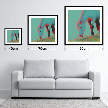 Electric Pasture Portrait - size guide showing 40cm, 70cm and 90cm art prints