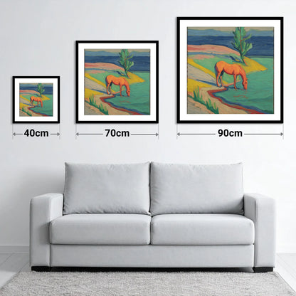 The Vivid Oasis - size guide showing 40cm, 70cm and 90cm art prints