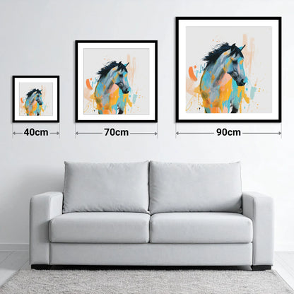 Teal and Amber Splendour - size guide showing 40cm, 70cm and 90cm art prints