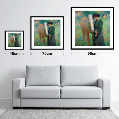 Meadow's Embrace - size guide showing 40cm, 70cm and 90cm art prints